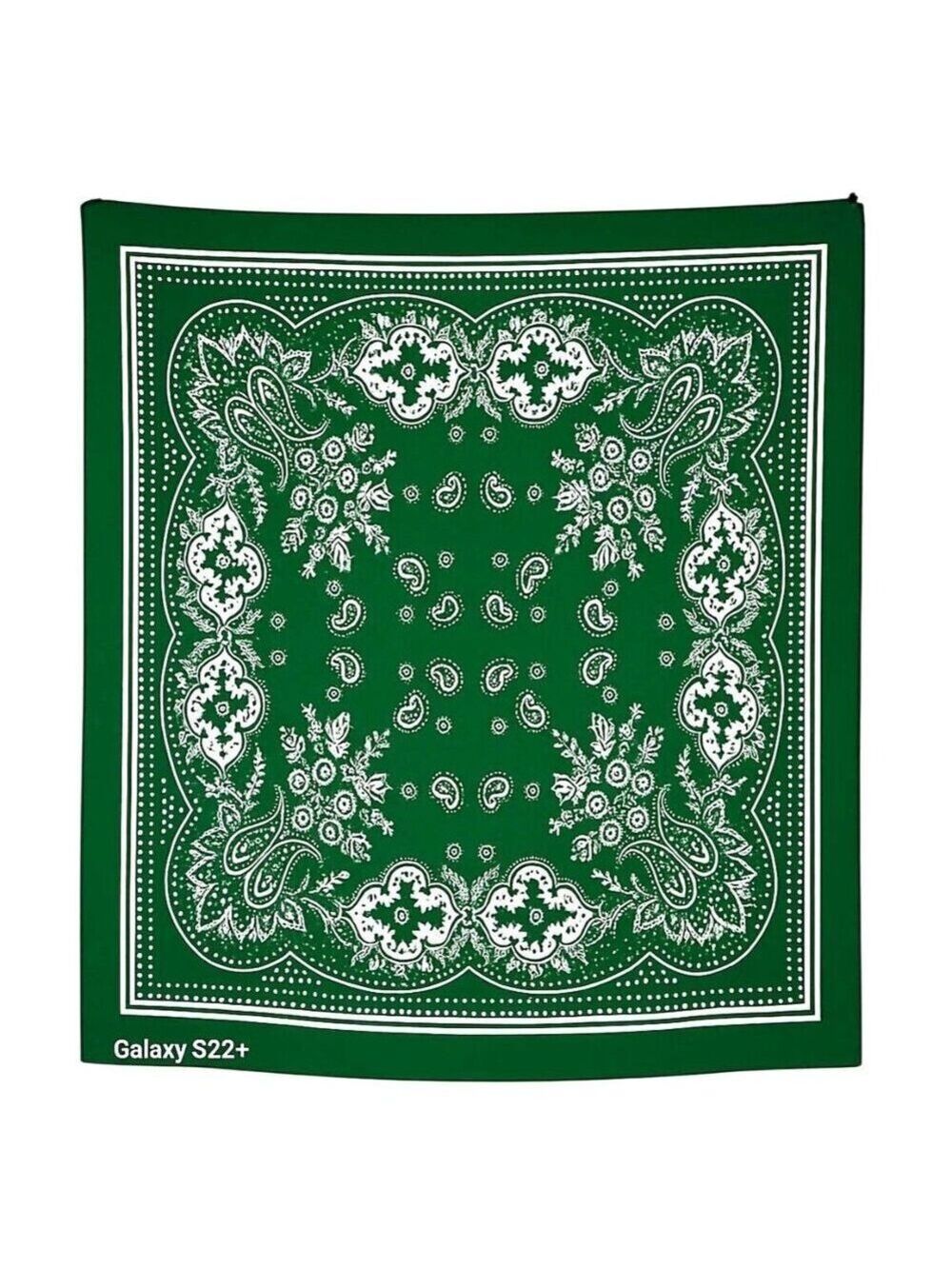 Green White Paisley Square Scarf Bandana Print Silk Feel Accessory Neck Head Wra
